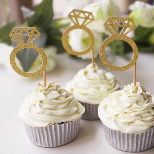 Customised Diamond Rings cupcake Toppers /glitter gold wedding cake topper/bridal shower Toppers/Engagement Dessert toothpicks
