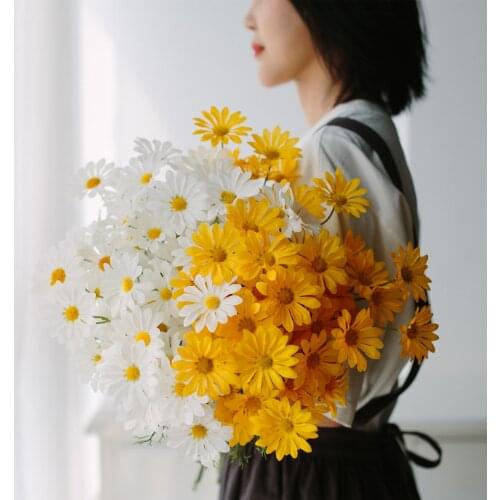 6pcs White Daisy Artificial Flower Long Branch Bouquet for Home Party Wedding Garden Decoration Silk Fake Flowers