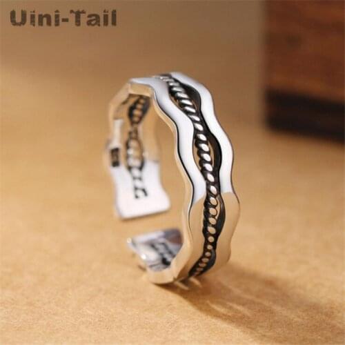 Uini-Tail hot new 925 sterling silver retro wavy flower opening ring fashion tide flow irregular creative temperament jewelry