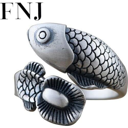 FNJ 925 Silver Fish Ring Punk Animal New Fashion S925 Sterling Silver Rings for Women Jewelry Adjustable Size 6