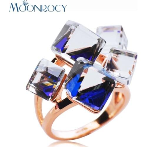 MOONROCY Crystal Ring Rose gold Color Hyperbole Geometry Be Blue Rings Trendy for Women Female Gift Dropshipping Wholesale