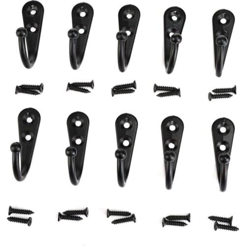 Coat Hook Wall Hook Black Bedroom Bathroom Coat Hook Kitchen Office Wall Hook (A Set of 10 with 20 Screws)