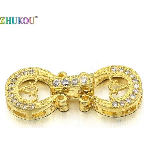 11*26mm Brass Cubic Zirconia Gold Clasps Hooks for Diy Jewelry Findings Accessories, Model: VK32