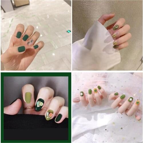 Multiple fashion Avocado Green pure color false nails 24pcs Cute summer 3d fake nails Japanese bride full nail tips