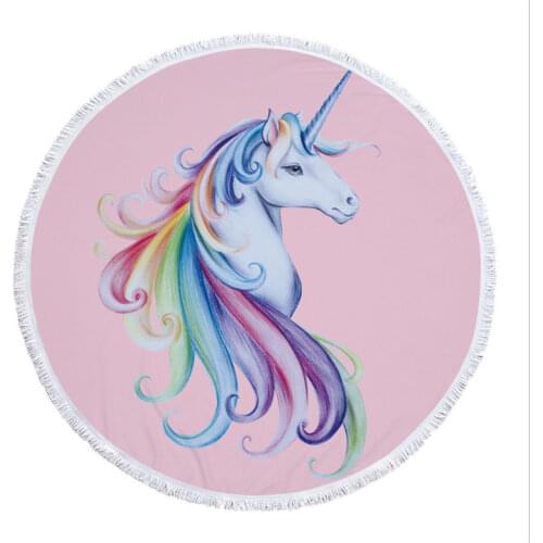 Fashion Unicorn Style Beach Towel with Bundle Pocket Set Portable Swimming Bath Drawstring Bag Sport Yoga Blanket