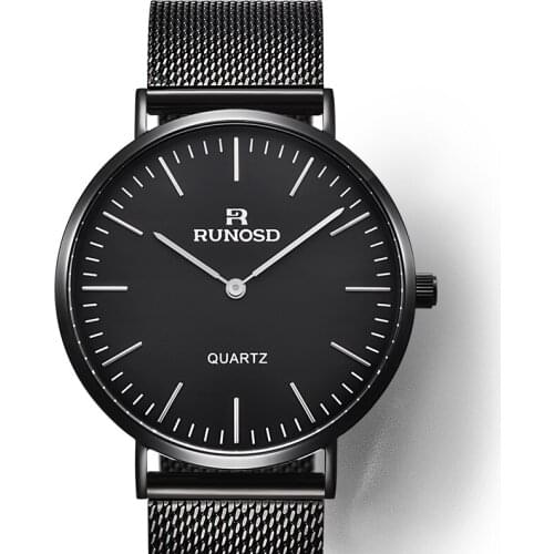 RUNOSD Mens Watch Cool All Black Fashion Thin Stainless Steel Dial Miyota Quartz Movement Sapphire Crystal 5207G