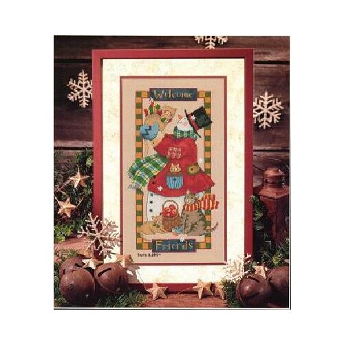 100% egypt COTTON Counted Cross Stitch Kit Frostys Welcome Friends Snowman Snow Kitty Cat Kitten Cats dim 356 00356