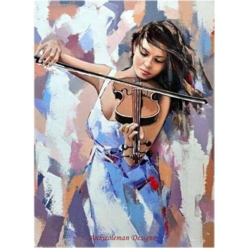 Embroidery Counted Cross Stitch Kits Needlework - Crafts 14 ct DMC DIY Arts Handmade Decor - Girl playing the Violin 3