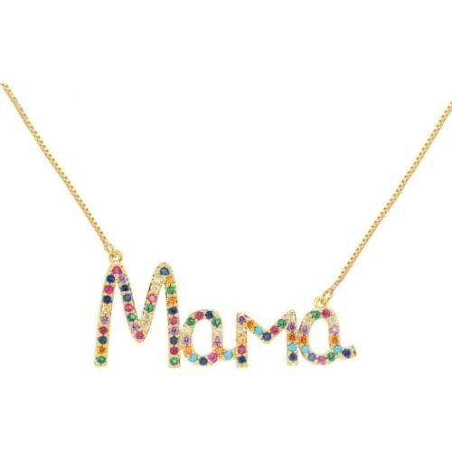 Delicate Letter Mama CZ Necklace Mothers Love Rainbow Crystal Pendant Jewelry Choker Necklace For Moms Mothers Day Best Gifts