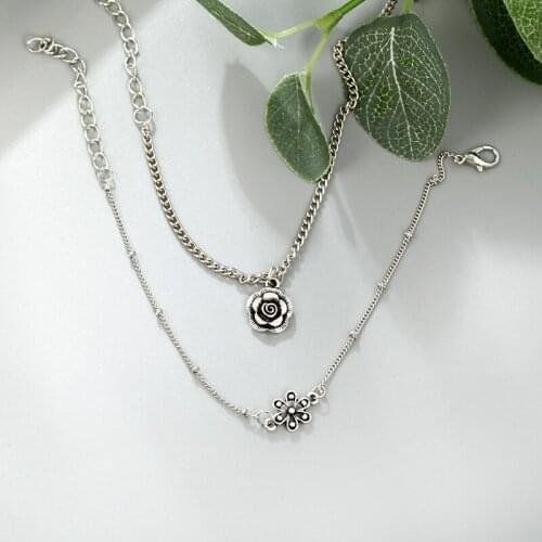 2020 New Vintage Personality Flower Shape Bracelets for Women Retro Simple Double Anklet Suit Female Jewellery Accessories
