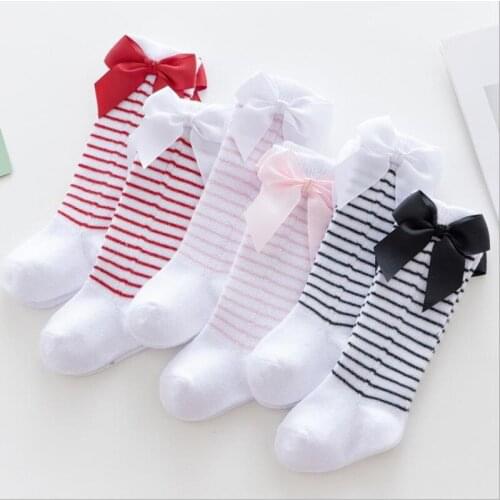 New Spring Kids Girls Stockings Big Bow Knee High Long Stocking High Quality Fashion Lace Clothes Accesories