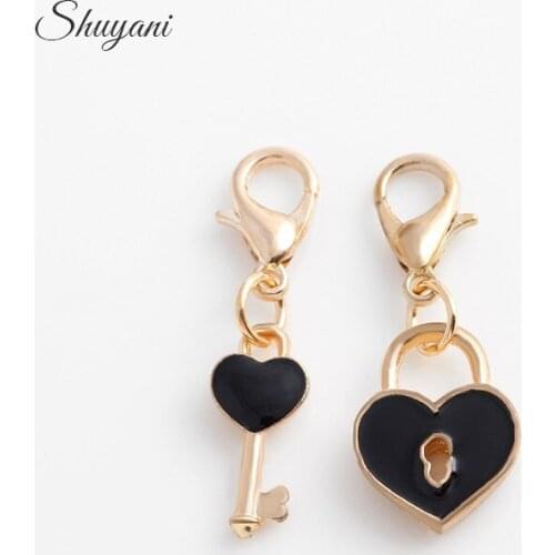 New Arrives 20pcs/lot Enamel Floating Key and Lock Dangle Charms Fit Glass Floating Locket Jewelry Making Accessories