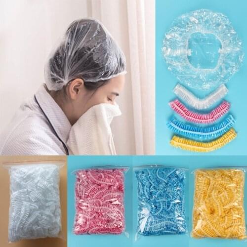 50pcs/100pcs Disposable Shower Caps Clear Spa Hair Salon Hotel One-Off Bathing Elastic Shower Hat Bathroom Products Bath Bonnet