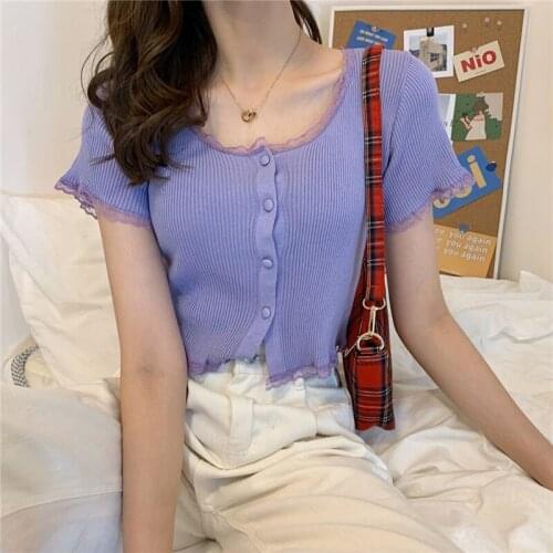 Solid color angel-shirt o-neck shirts solid women long candy sexy women ice silk knitted short sleeve women-ware womens-shirt