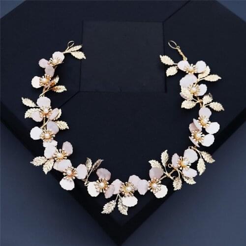 OKILY New Gold Color Wedding Hairband Bride Accessories Flower Hair Band Jewelry Bridal Headband Dress Banquet Accessori