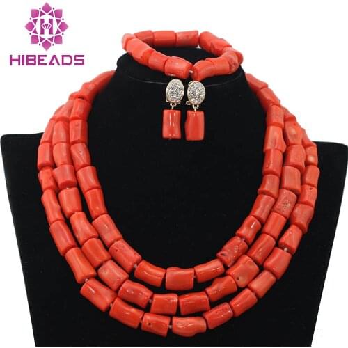 Genuine Coral Beads Necklace Jewelry Nigerian Wedding African Coral Beads Jewelry Set Coral Beads Layers Designs CNR338