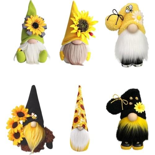Sunflower Bumble Bee Striped Gnome Scandinavian Honey Bee Elfs Home Decorative Plush Doll Figurines Faceless DollOrnament