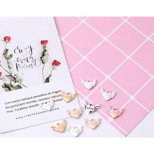 Rose Gold Silver Angel Wing LOVE Heart Pendants Alloy Delicate Charms DIY Accessories For Handmade Earrings Bracelets Necklace