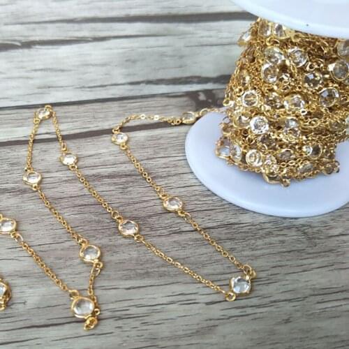 Handcrafted Gold color jewelry Finding,clear glass crystal Beaded Chains,DIY necklace hand chain jewelry making LZ58