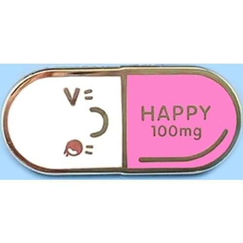Happy 100 Mg Emoticon Pill Capsule Enamel Pins Cute Cartoon Happy Capsule Lapel Jacket Jeans Badge Brooch Doctor Nurse Gift
