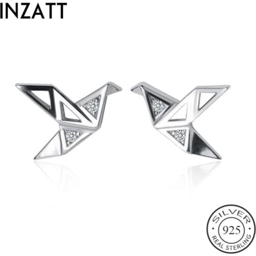 INZATT Real 925 Sterling Silver Minimalist Zircon Crane Stud Earrings For Fashion Woman Party Trendy Fine Jewelry Accessories