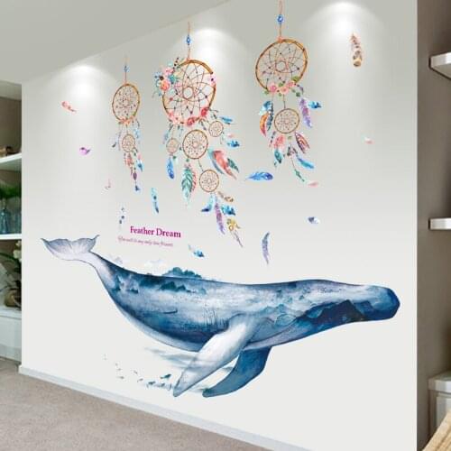 [SHIJUEHEZI] Whale Fish Wall Stickers Vinyl DIY Dreamcatcher Feathers Wall Decals for Kids Rooms Baby Bedroom House Decoration