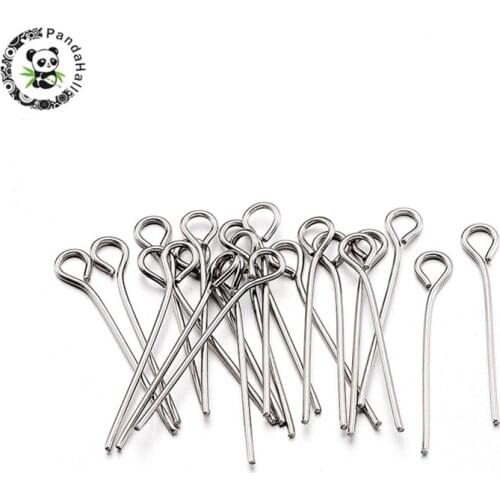100PCS 20/30/40/50mm Needles Stainless Steel Eyepins Metal Jewelry Fittings Making DIY Finding Pin: 0.6mm, Hole: 2mm F70