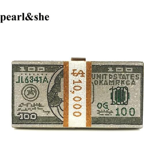 Wedding Dinner Bag Money Clutch Rhinestone Purse 10000 Dollars Stack Of Cash Evening Handbags Shoulder Peral&she
