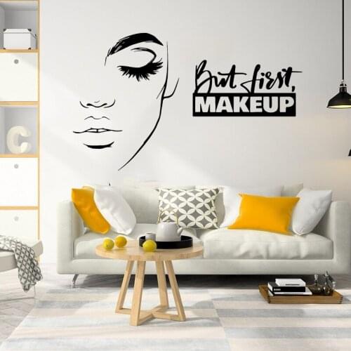 Large Beauty Salon Makeup Girl Face Wall Decal Girl Room Bedroom Eyelashes Spa Salon Wall Sticker Vinyl Home Decor