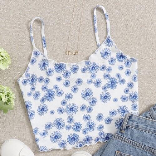 30# Women Florak Tank Top Summer Camisole Lady Print Sleeveless Pullover Vest Tank Crop Tops Shirts Sling Casual Halter T-shirt