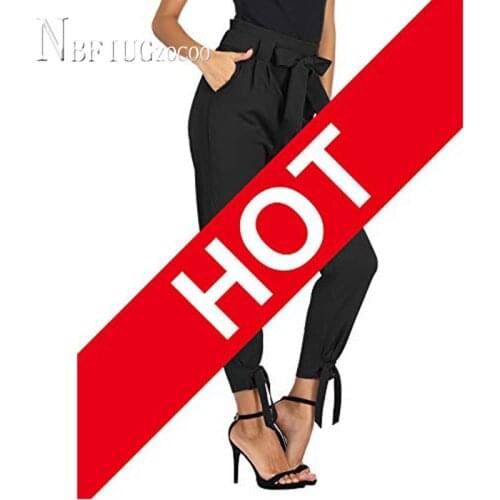 Office Ladies Pants Sashes Pockets Streetwear Casual Female Trousers