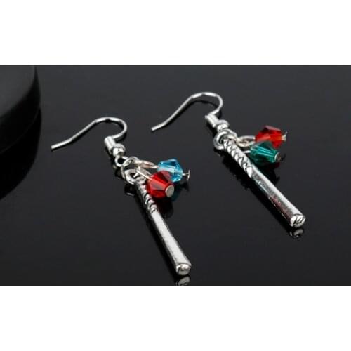 MQCHUN Crystals Baseball Bat Drop Dangle Earrings for Women Movie Cosplay Costume Jewelry