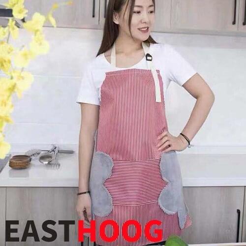 Womens Home Cooking Kitchen Apron with Side Wipes Waterproof Adjustable Buckle Oxford Cloth Big Pocket Apron