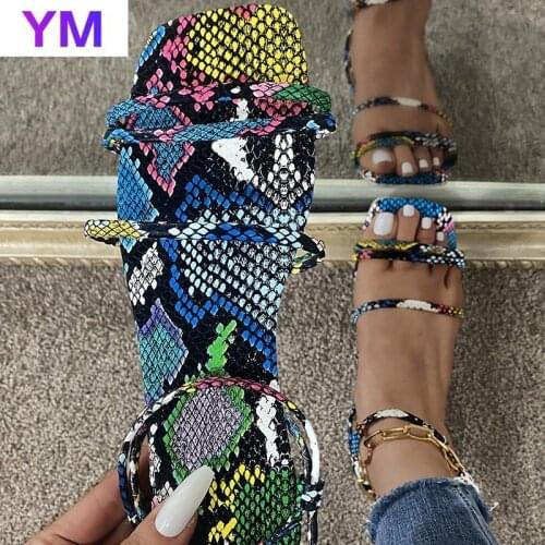 2021 Summer Sandals Women Fashion Clip Toe Snakeskin Pattern Flat Casual Ankle Strap Plus Size43 Zapatillas Mujer Casa Gladiator