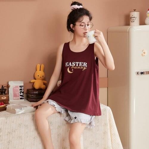 2021 Summer Cotton Sexy Sleeveless Vest Shorts Pajama Sets for Women Korean Sleepwear Pyjamas Homewear Pijama Mujer Home Clothes