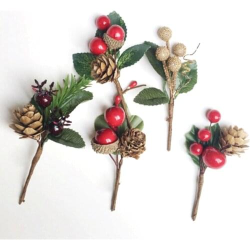 5pcs Red Berry and Pine Cone Christmas Picks with Holly Branches for Holiday Decoration Great Addition to Christmas Decor Crafts