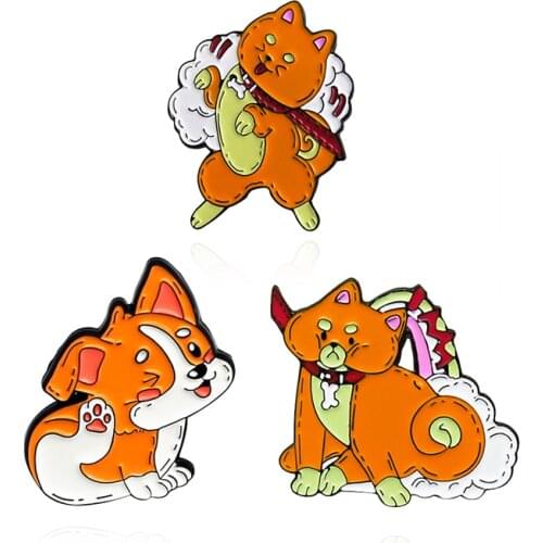 3 Styles Orange dog Enamel Brooch Cute cartoon Corgi Lapel Pin Fun animal Bag jackets custom Badge
