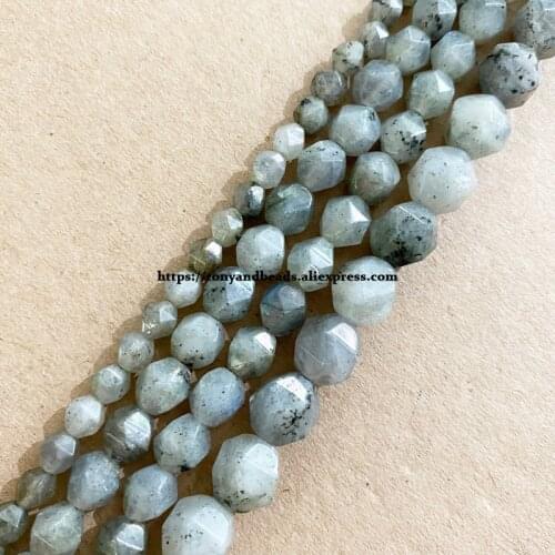 15" Natural Stone Big Cuts Faceted B Quality Grey Labradorite Round Loose Beads 6 8 10 mm Pick Size
