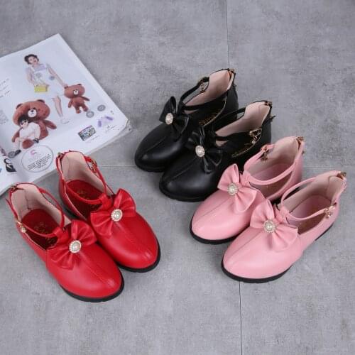 Childrens Leather Shoes Princess Flats Autumn 2021 New Fashion Soft-soled Shoes with Bow-knot Hollow Breathable for Wedding Hot