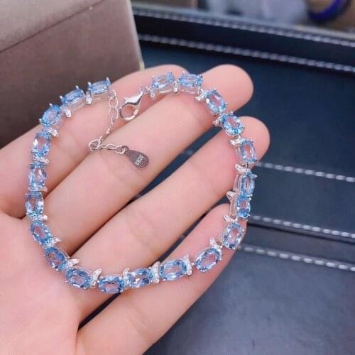 Elegant Birthday Gift Super Quality 100% Real and Natural Aquamarine Bracelet 925 Sterling Silver Aquamarine Bracelet