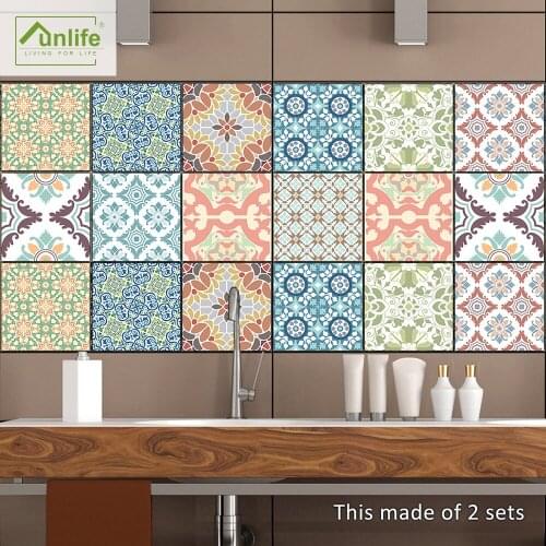 Funlife® Mediterranean Tile sticker Wall Bathroom Oil Proof Kitchen Backsplash Wall sticker Peel & Stick Easy to Clean Floor DIY