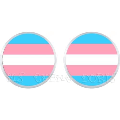 Bi Pride Stud Earrings LGBT Earrings Hypoallergenic Ear Nail Gay Pride Jewelry Glass Cabochon Earrings For Women Men
