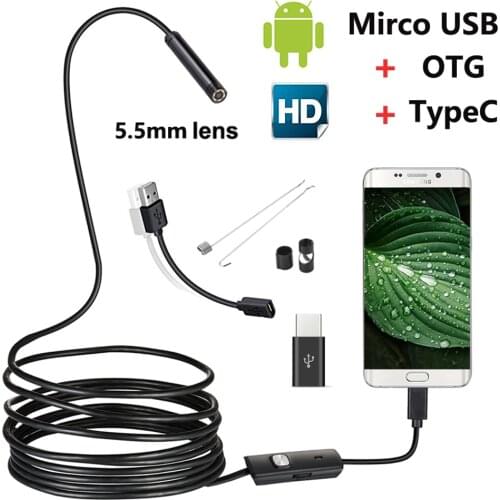 5.5mm Endoscope Camera Micro USB OTG Type C Waterproof Adjustable 6LED Inspection Borescope Camera For Android Phone & Computer