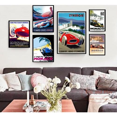 Grand Prix Super Racing Car Retro Monaco Race Motor Canvas Painting Wall Pictures For Living Room Nordic Decoration Home Decor