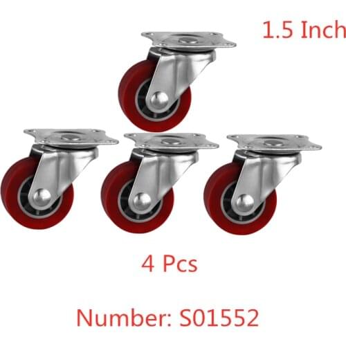 4 Pcs/Lot Casters Quality 1.5 Inch Pu Flat Top Universal Wheel Height 50 Polyurethane Quiet Wear-resistant Red Furniture