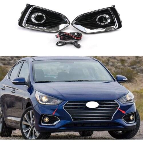 1 Pair Front Bumper Fog Light Kit with Wiring Switch Bezel for Hyundai Accent 2018-2019 2020 Accessories