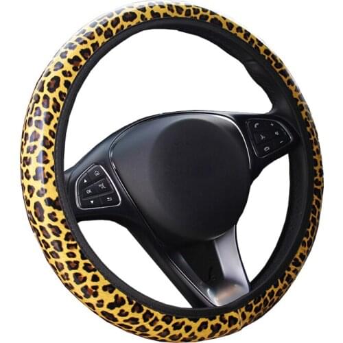 Leather Camouflage Leopard Print Without Inner Ring Car Steer Wheel Cover For 37 - 38 CM 14.5"-15" Anti-slip Inner Ring M Size