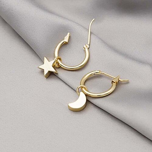 Minimalist Gold Color Jewelry Metal Moon Star Drop Earrings For Women Simple Geometric Earings Bijoux Femme
