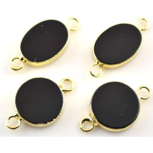 Coin And Oval Shape Beads Double Side Connection For Jewelry Making Materials Black Onxy Connectors 10pc/lot
