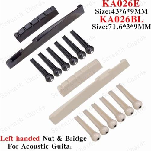 A Sets of 8 Pcs Plastic Left handed Acoustic Guitar Slotted Nut and Bridge Saddle and Bridge Pins